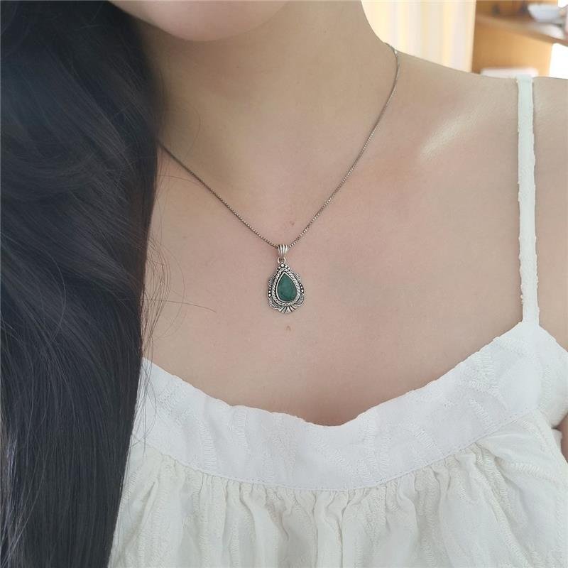 PINGENTE PRATA 925 GOTA DE PEDRA NATURAL