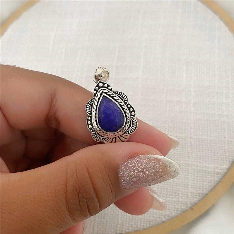 PINGENTE PRATA 925 GOTA DE PEDRA NATURAL