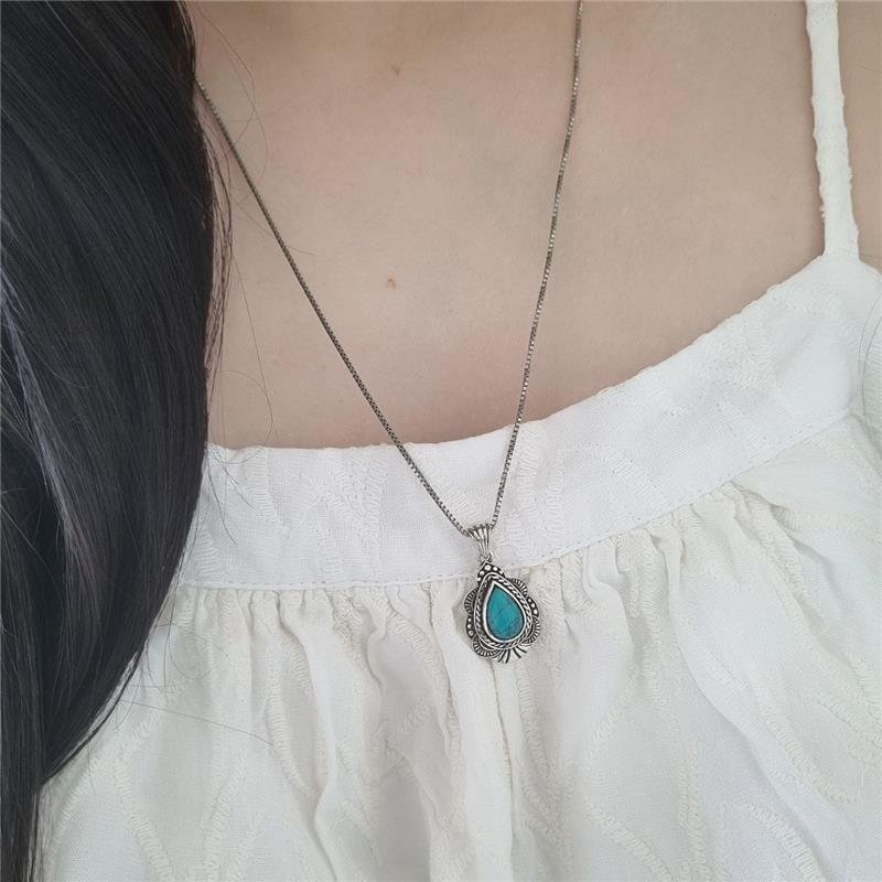 PINGENTE PRATA 925 GOTA DE PEDRA NATURAL