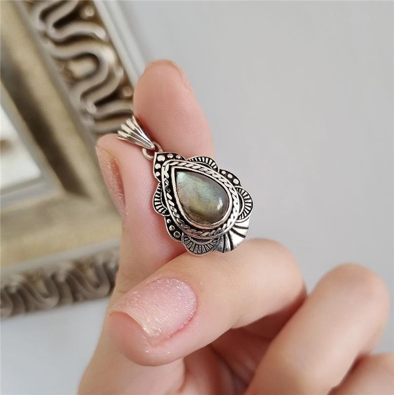 PINGENTE PRATA 925 GOTA DE PEDRA NATURAL