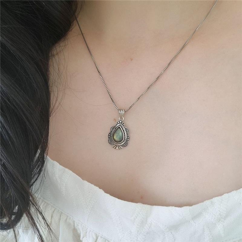 PINGENTE PRATA 925 GOTA DE PEDRA NATURAL