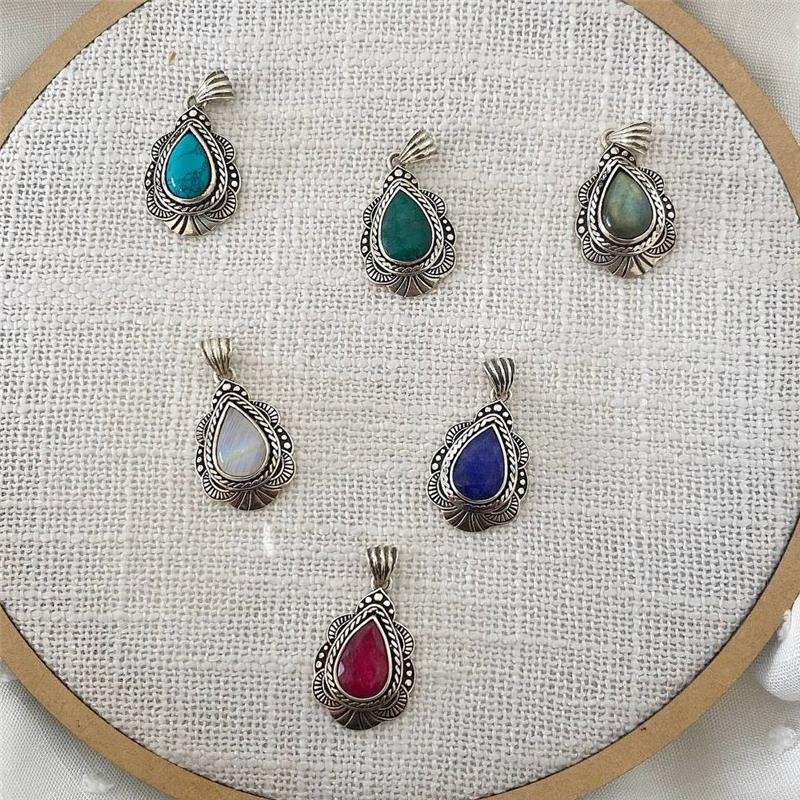 PINGENTE PRATA 925 GOTA DE PEDRA NATURAL