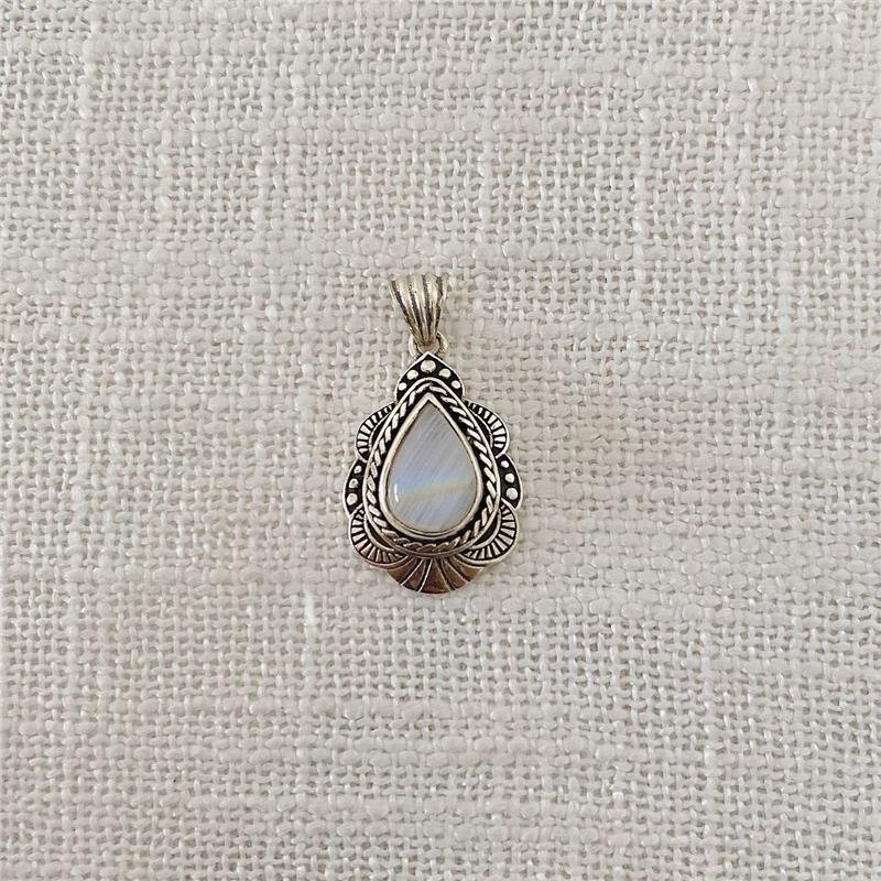 PINGENTE PRATA 925 GOTA DE PEDRA NATURAL