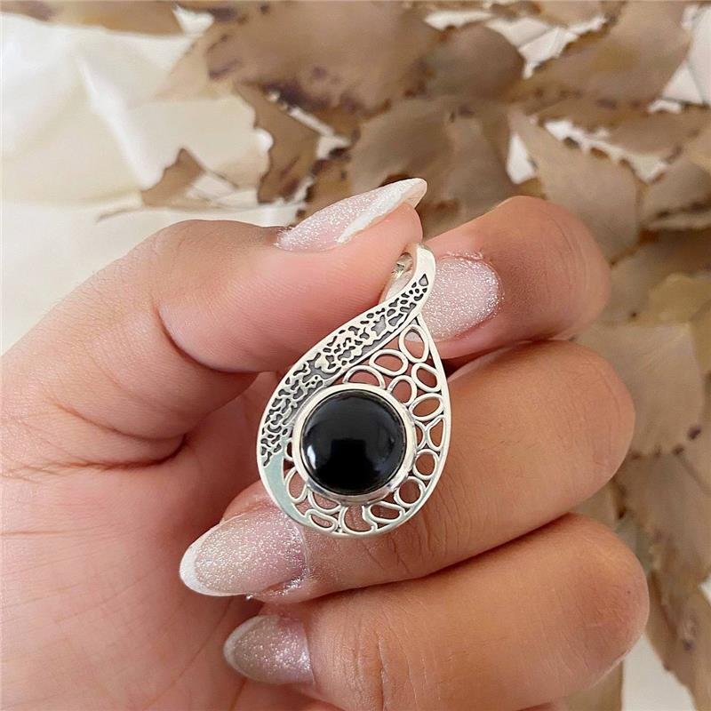 PINGENTE PRATA 925 GOTA PEDRA NATURAL ÔNIX