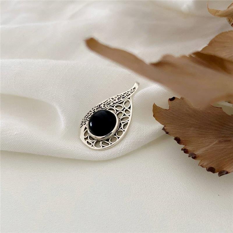 PINGENTE PRATA 925 GOTA PEDRA NATURAL ÔNIX