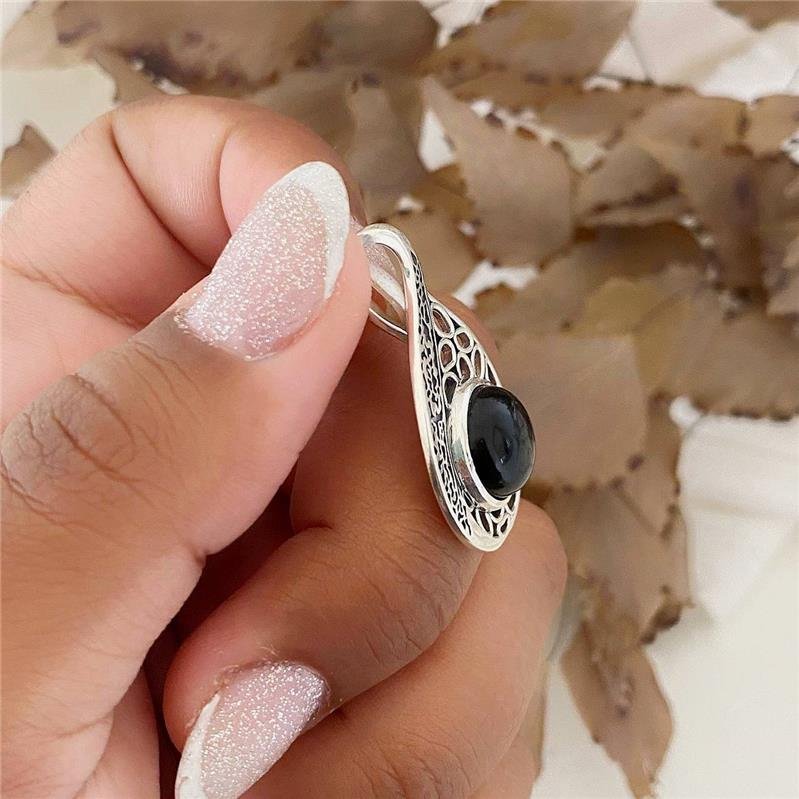 PINGENTE PRATA 925 GOTA PEDRA NATURAL ÔNIX