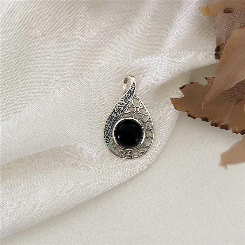 PINGENTE PRATA 925 GOTA PEDRA NATURAL ÔNIX