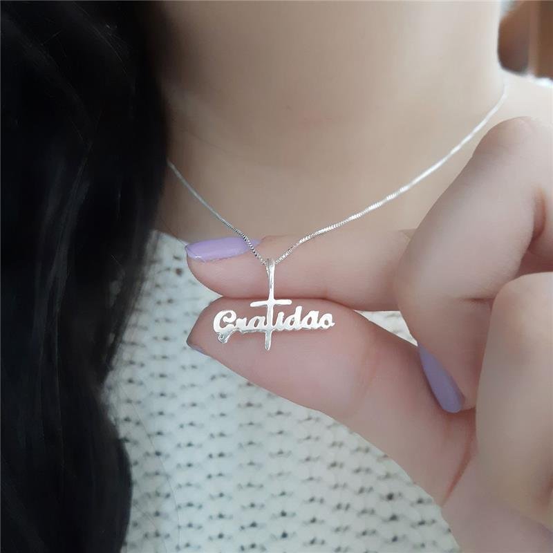 PINGENTE PRATA 925 GRATIDÃO COM CRUZ