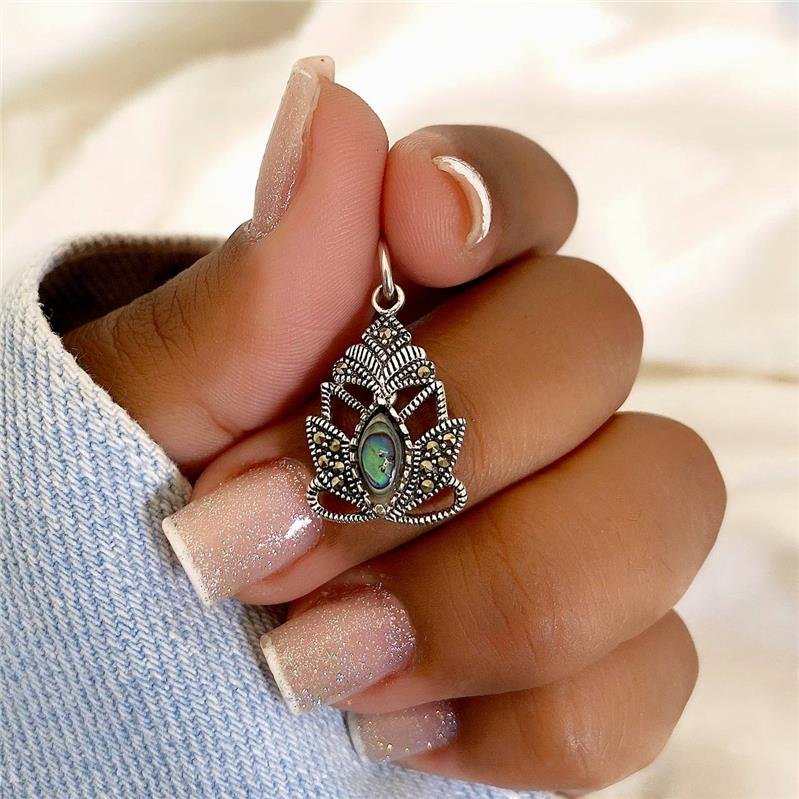 PINGENTE PRATA 925 LOTUS PEDRA NATURAL