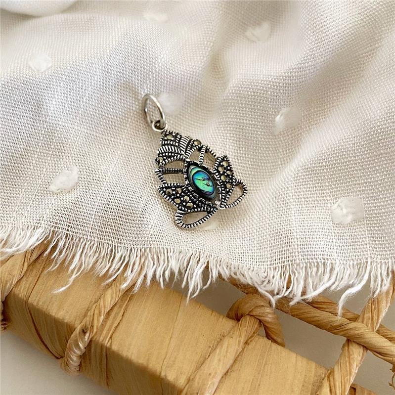 PINGENTE PRATA 925 LOTUS PEDRA NATURAL