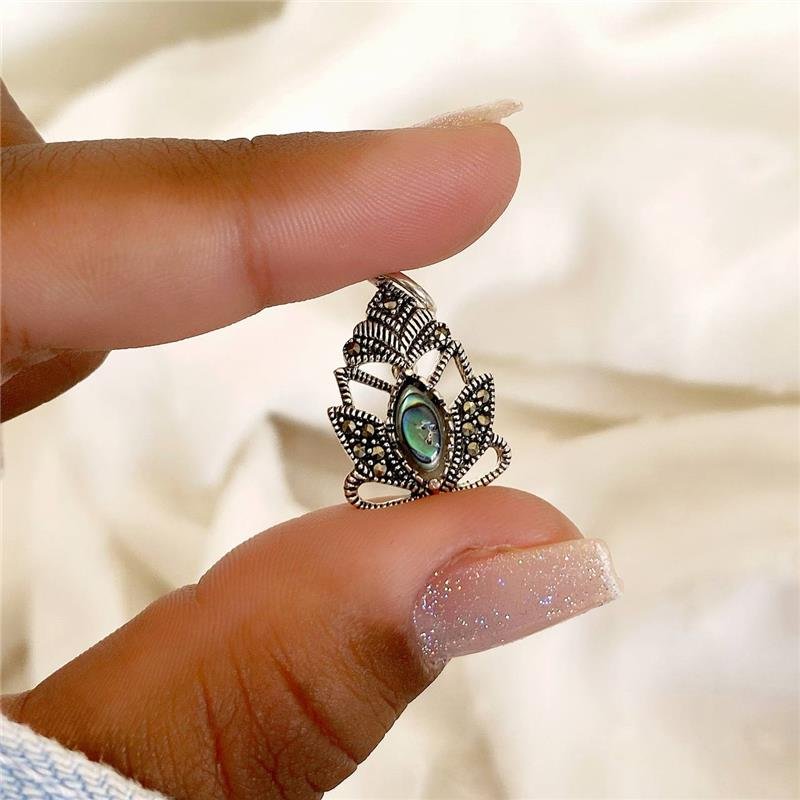 PINGENTE PRATA 925 LOTUS PEDRA NATURAL