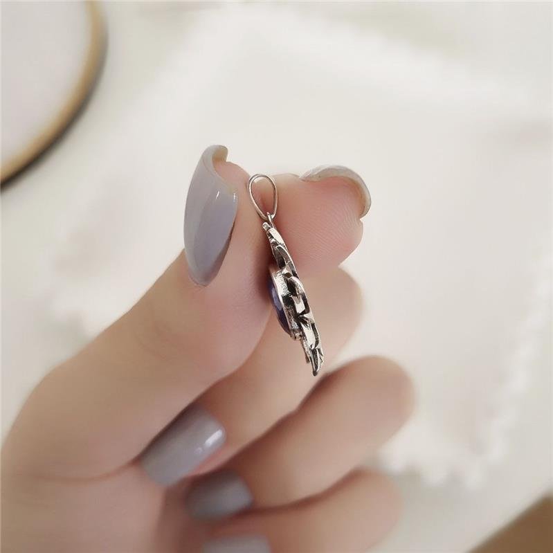 PINGENTE PRATA 925 LUXO FLOR SOL PEDRA SAFIRA