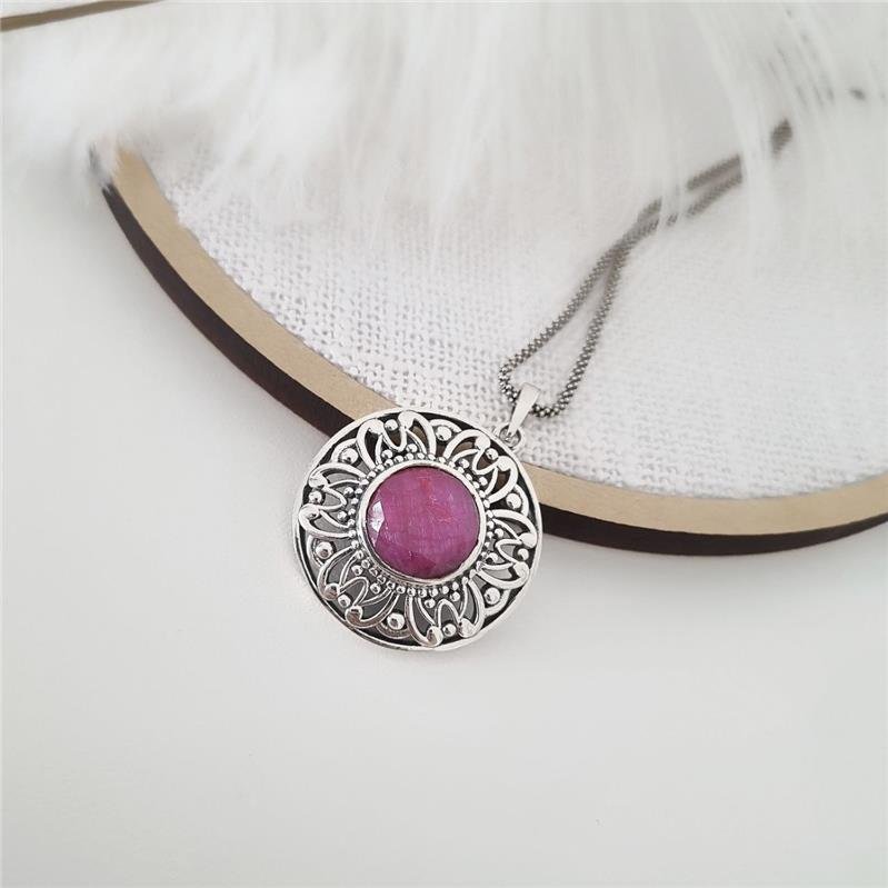 PINGENTE PRATA 925 LUXO REDONDO RUBI