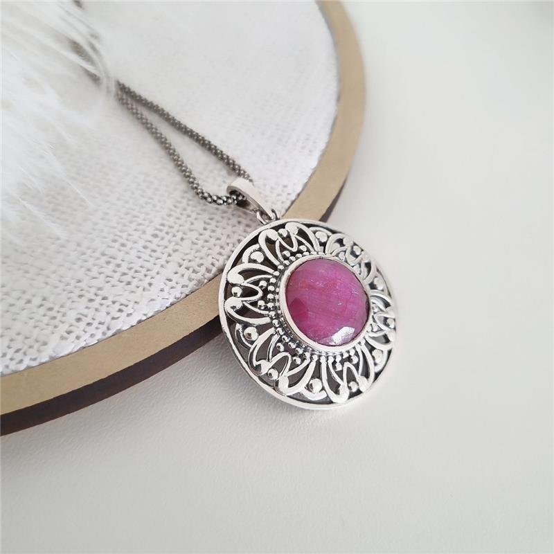 PINGENTE PRATA 925 LUXO REDONDO RUBI