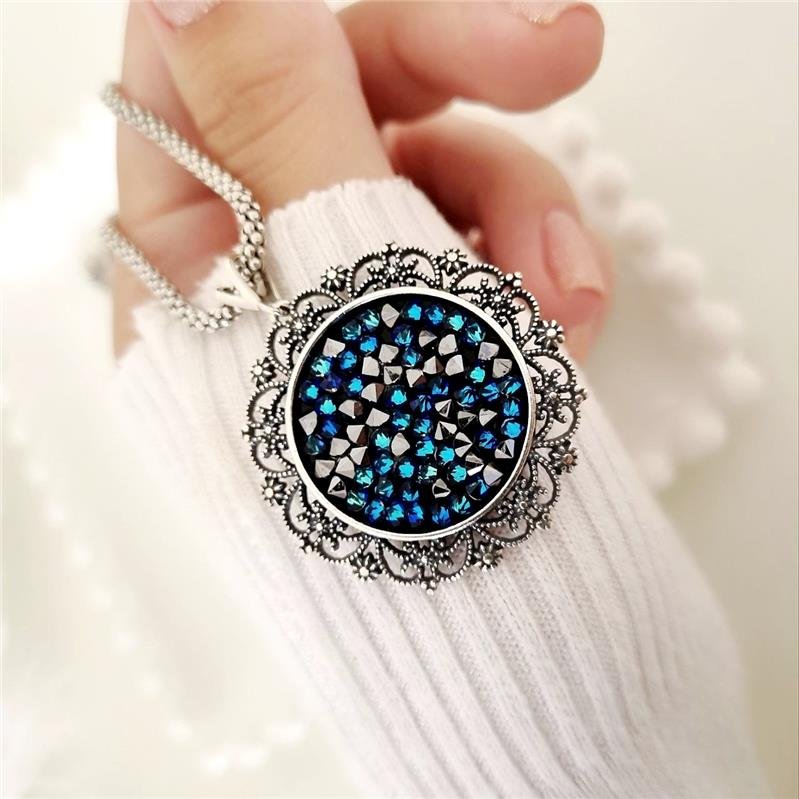 PINGENTE PRATA 925 MANDALA DRUSA AZUL