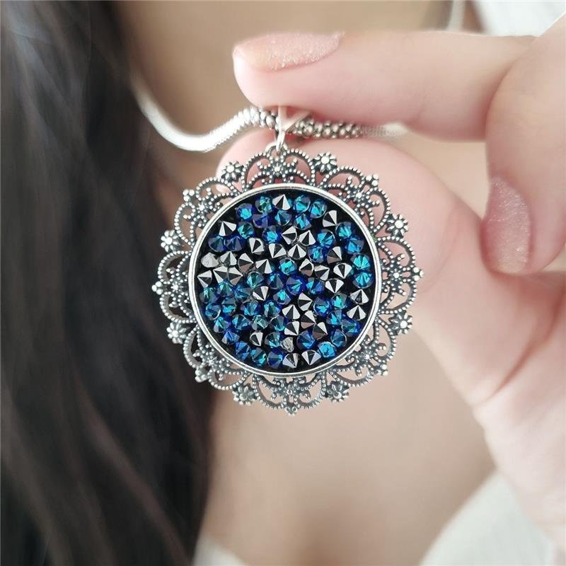 PINGENTE PRATA 925 MANDALA DRUSA AZUL