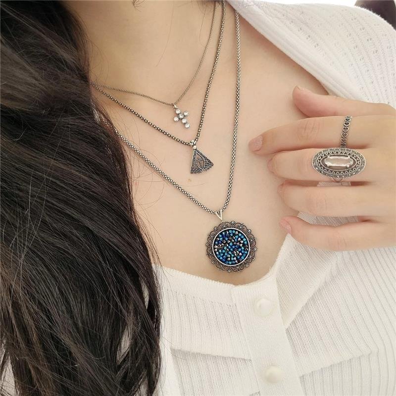 PINGENTE PRATA 925 MANDALA DRUSA AZUL