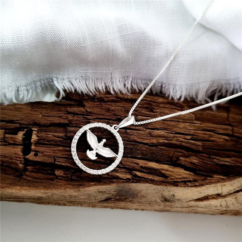 PINGENTE PRATA 925 MEDALHA ESPÍRITO SANTO CRAVEJADA