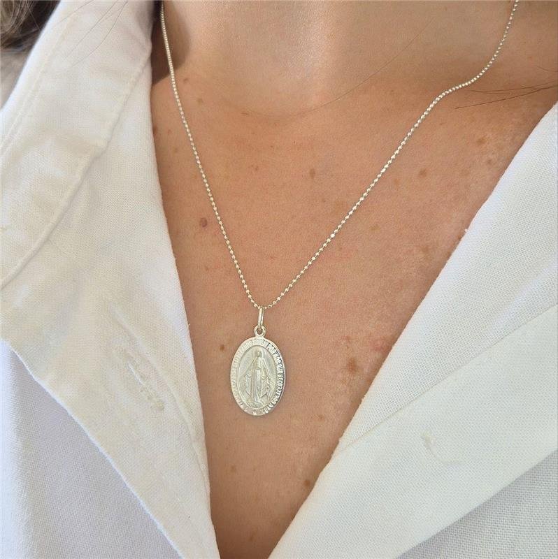 PINGENTE PRATA 925 MEDALHA GRANDE NOSSA SENHORA DAS GRAÇAS OVAL