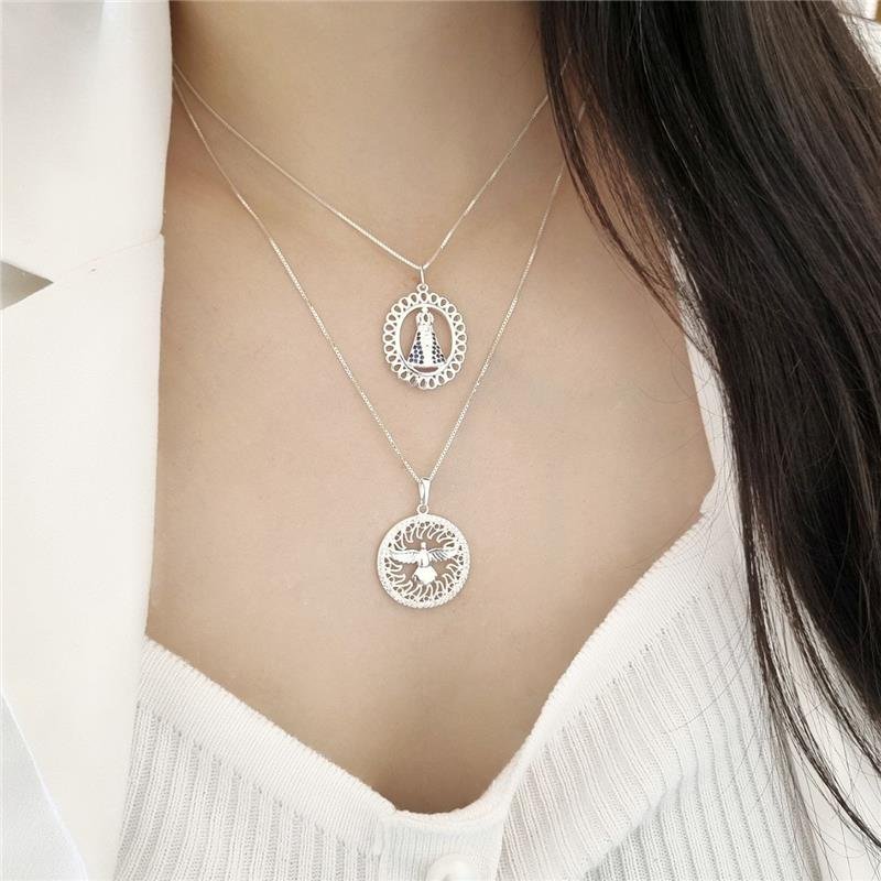 PINGENTE PRATA 925 MEDALHA NOSSA SENHORA APARECIDA AZUL