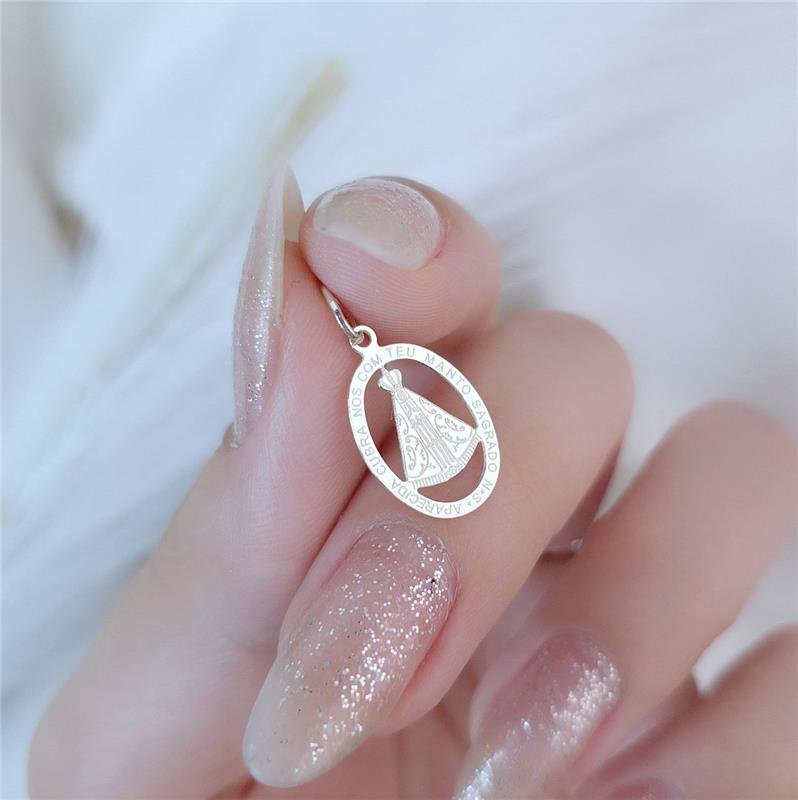 PINGENTE PRATA 925 MEDALHA NOSSA SENHORA APARECIDA VAZADA