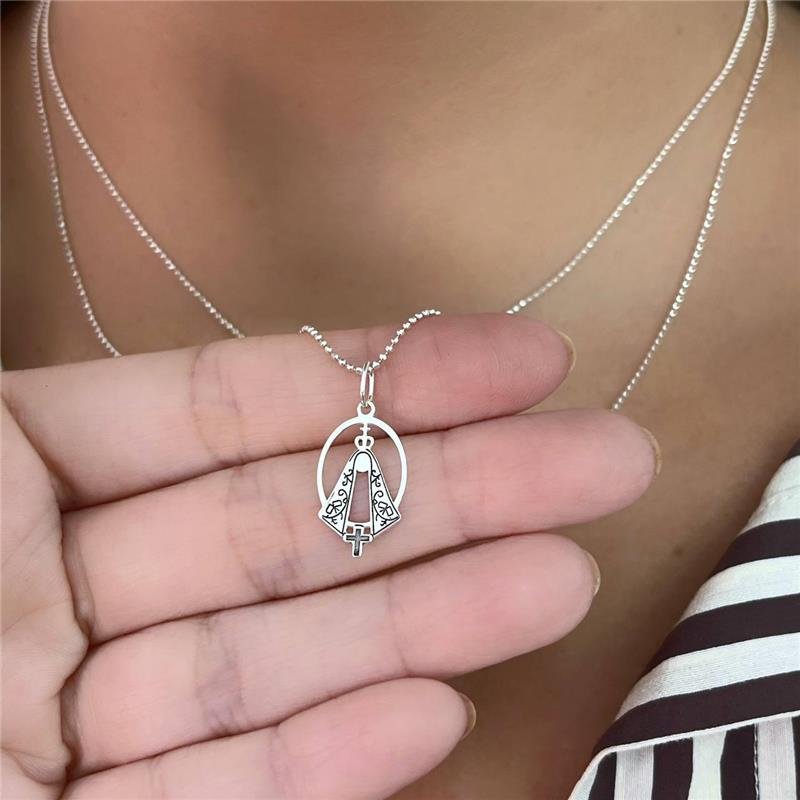 PINGENTE PRATA 925 MEDALHA NOSSA SENHORA APARECIDA VAZADA