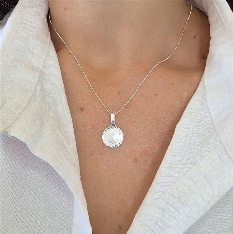 PINGENTE PRATA 925 MEDALHA NOSSA SENHORA DE FÁTIMA REDONDA