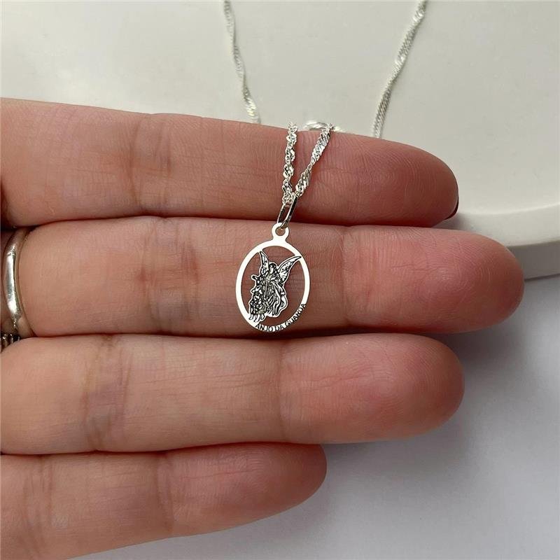 PINGENTE PRATA 925 MEDALHA OVAL ANJO DA GUARDA
