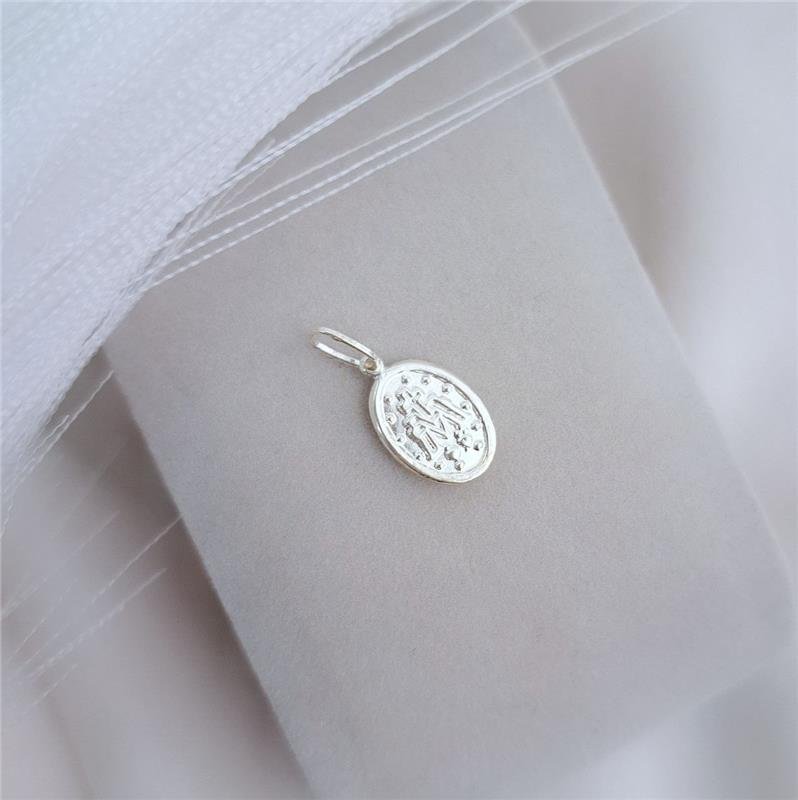 PINGENTE PRATA 925 MEDALHA PEQUENA NOSSA SENHORA DAS GRAÇAS OVAL