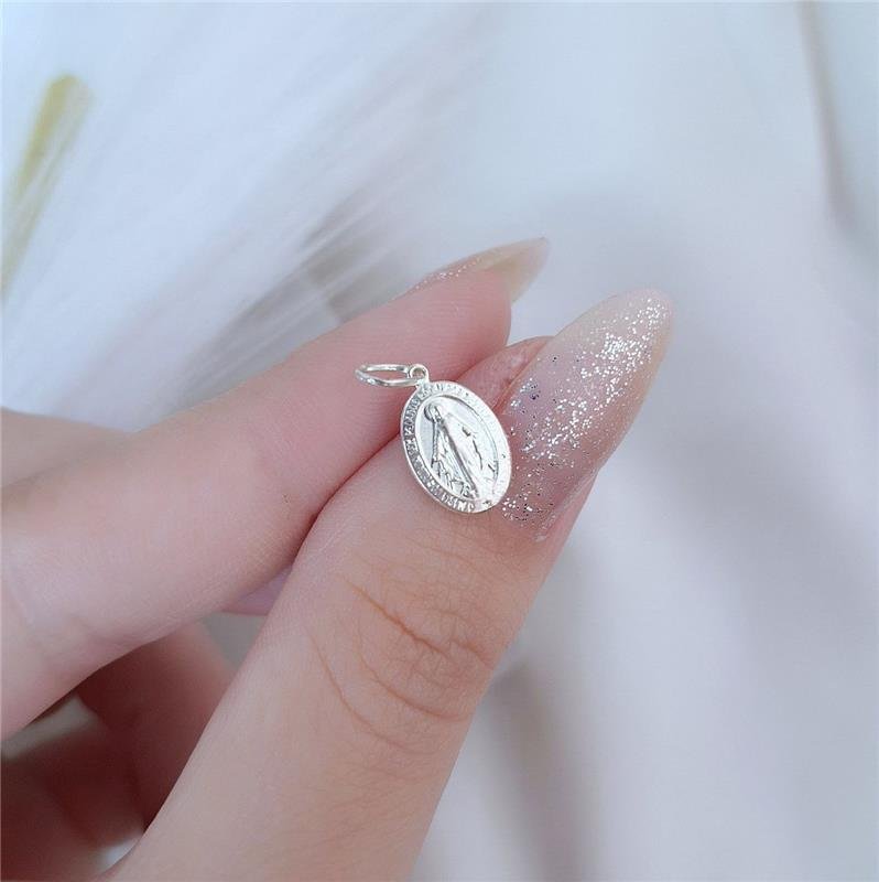 PINGENTE PRATA 925 MEDALHA PEQUENA NOSSA SENHORA DAS GRAÇAS OVAL