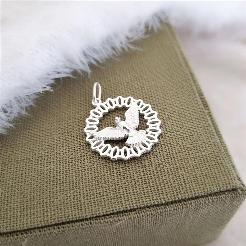 PINGENTE PRATA 925 MEDALHA POMBA ESPÍRITO SANTO