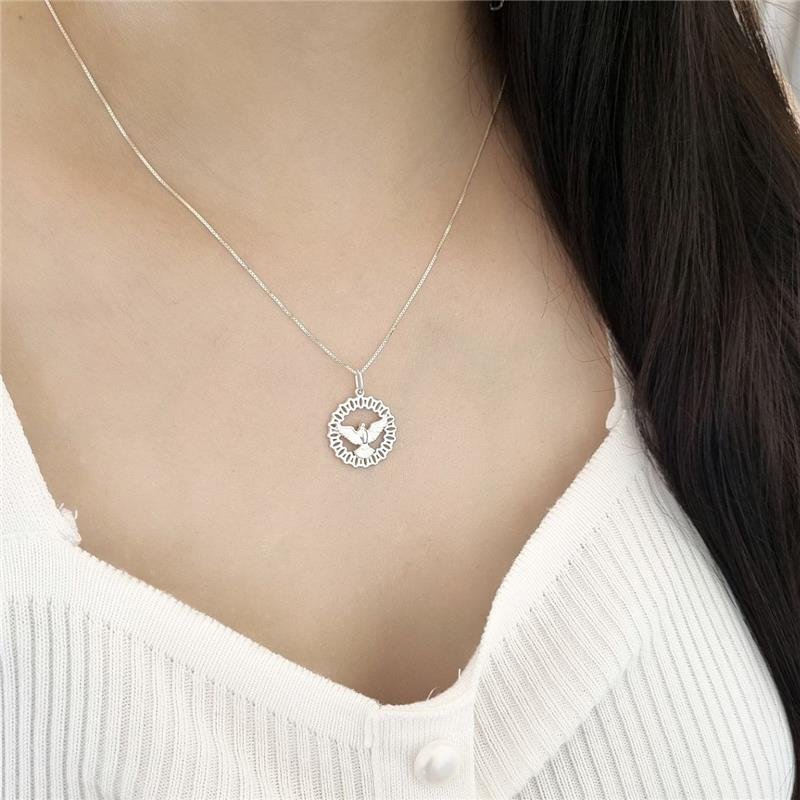 PINGENTE PRATA 925 MEDALHA POMBA ESPÍRITO SANTO