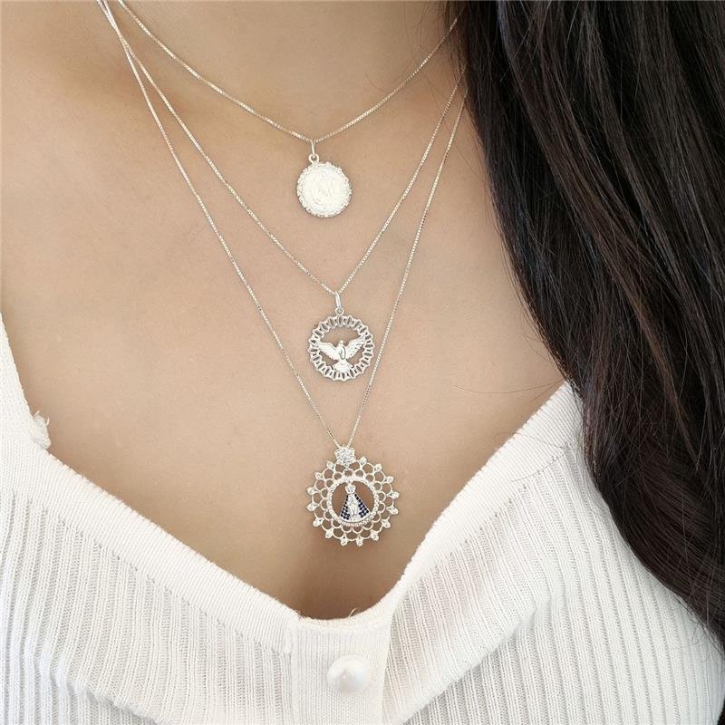 PINGENTE PRATA 925 MEDALHA POMBA ESPÍRITO SANTO