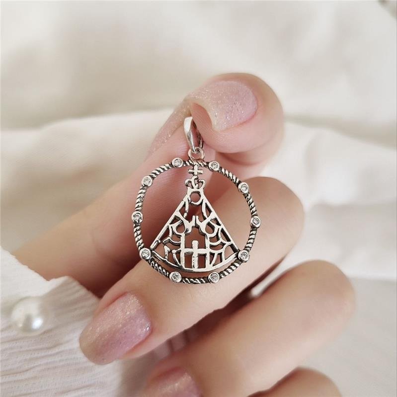 PINGENTE PRATA 925 MEDALHA REDONDA NOSSA SENHORA APARECIDA