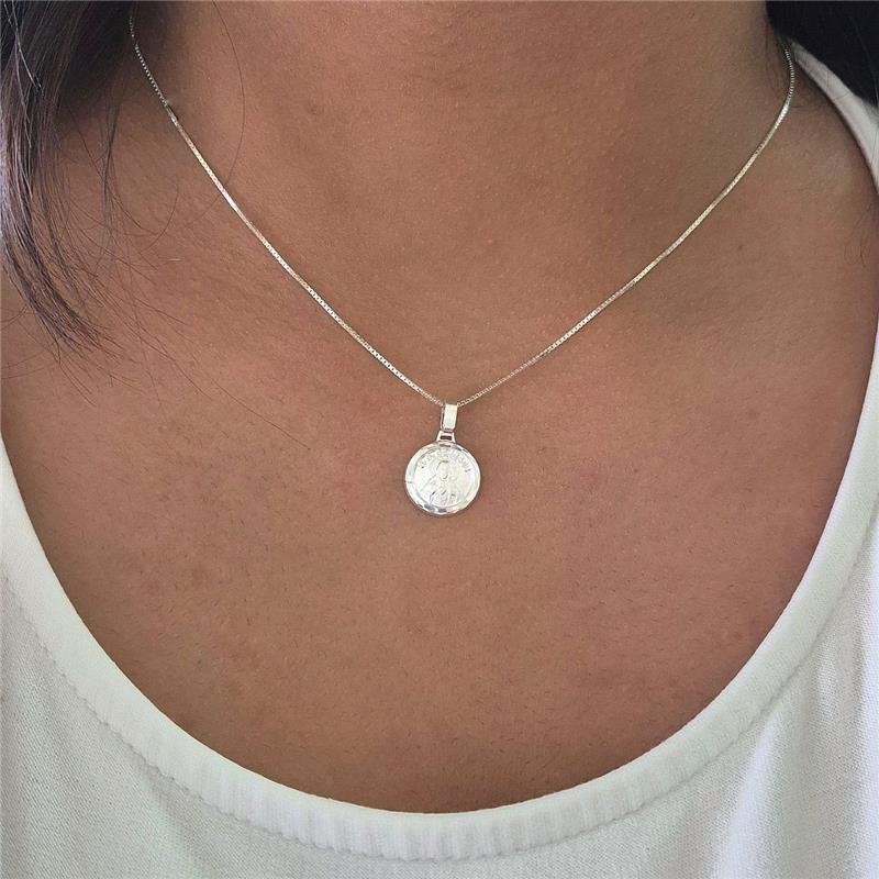 PINGENTE PRATA 925 MEDALHA SAGRADO CORAÇÃO DE JESUS REDONDA