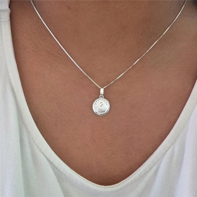 PINGENTE PRATA 925 MEDALHA SAGRADO CORAÇÃO DE MARIA