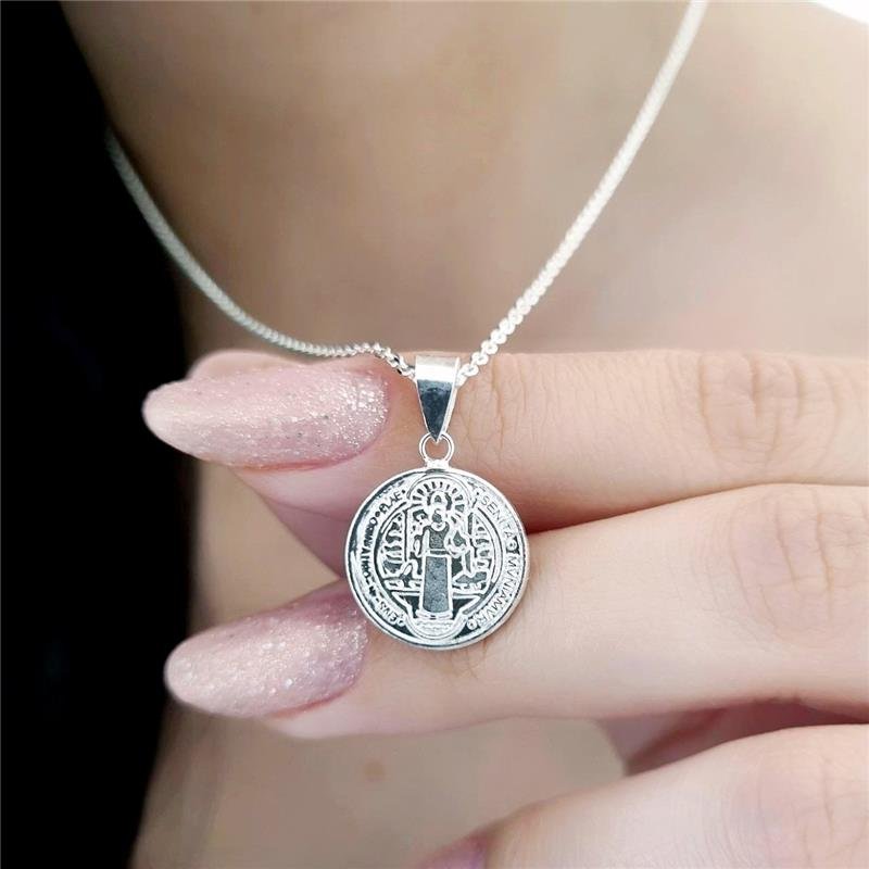 PINGENTE PRATA 925 MEDALHA SÃO BENTO 1,5 CM