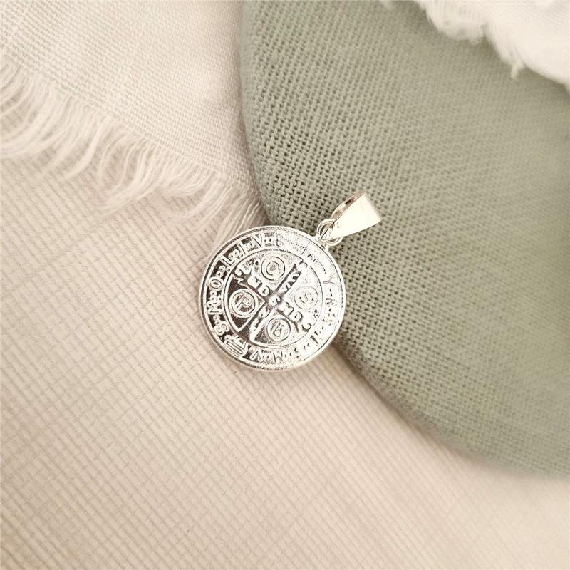PINGENTE PRATA 925 MEDALHA SÃO BENTO 1,5 CM
