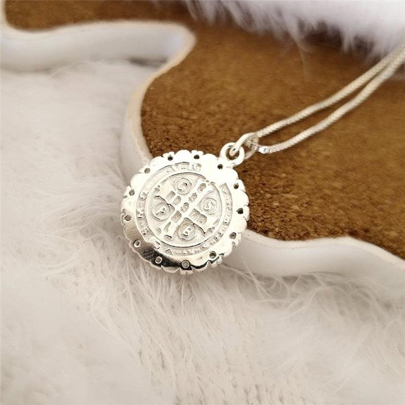 PINGENTE PRATA 925 MEDALHA SÃO BENTO CRAVEJADO