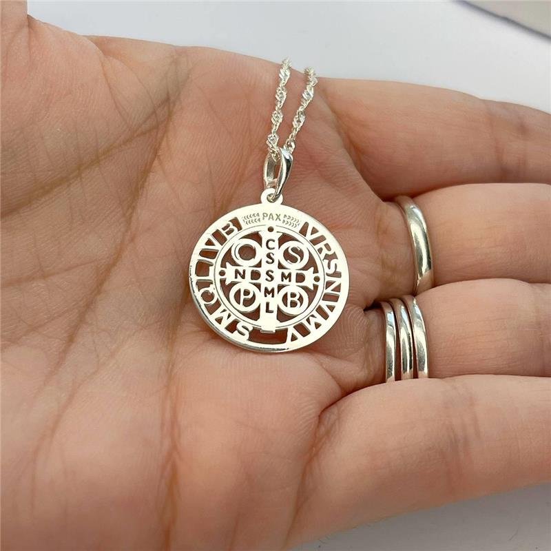PINGENTE PRATA 925 MEDALHA SÃO BENTO VAZADA