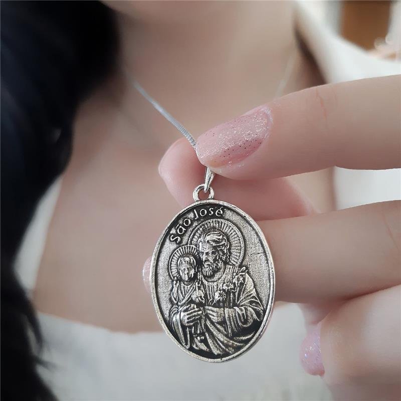 PINGENTE PRATA 925 MEDALHA SÃO JOSÉ 3 CM