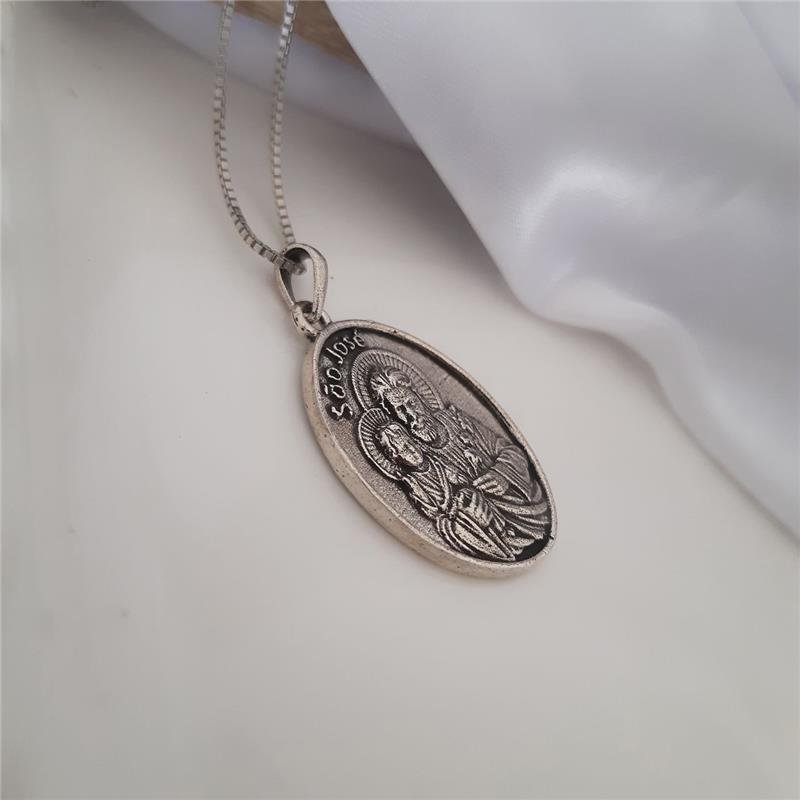 PINGENTE PRATA 925 MEDALHA SÃO JOSÉ 3 CM