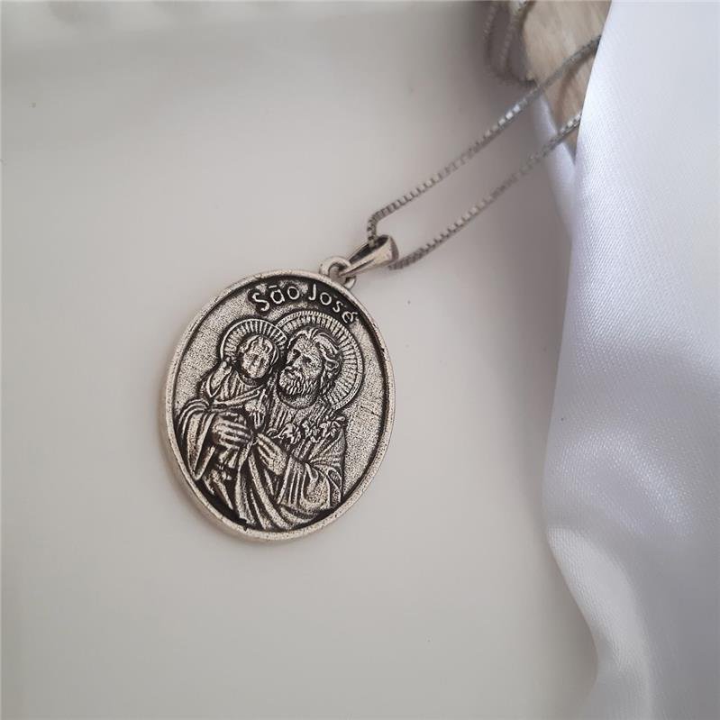 PINGENTE PRATA 925 MEDALHA SÃO JOSÉ 3 CM