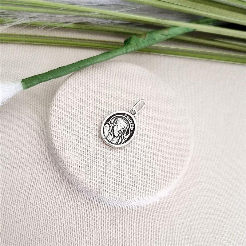 PINGENTE PRATA 925 MEDALHA SÃO PADRE PIO 1,4CM