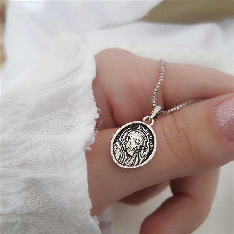 PINGENTE PRATA 925 MEDALHA SÃO PADRE PIO 1,5 CM