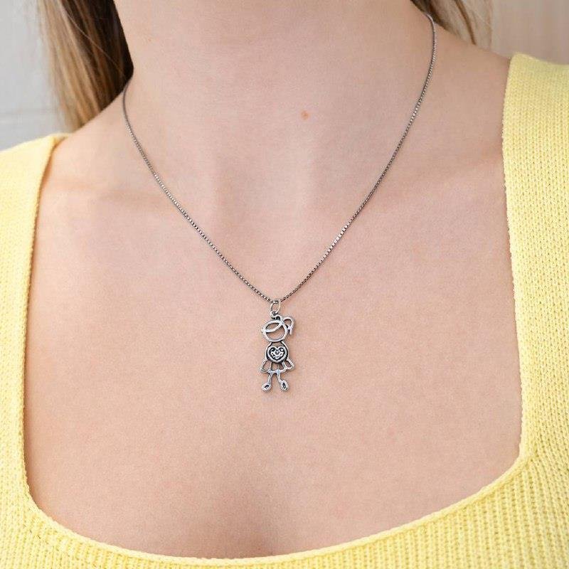 PINGENTE PRATA 925 MENINA VAZADO ARTICULADO CORAÇÃO