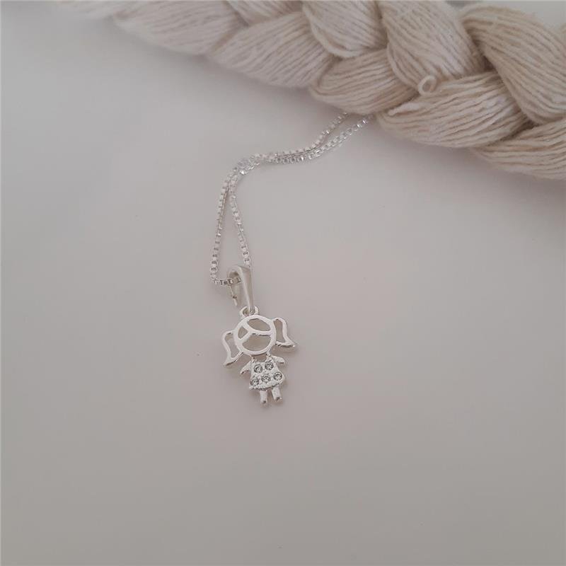 PINGENTE PRATA 925 MENINA VESTIDO CABELO AMARRADO