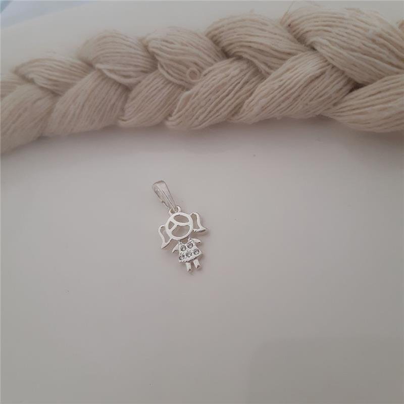 PINGENTE PRATA 925 MENINA VESTIDO CABELO AMARRADO