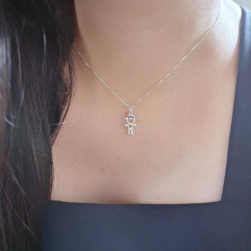 PINGENTE PRATA 925 MENINO BONÉ ZIRCÔNIAS AZUL