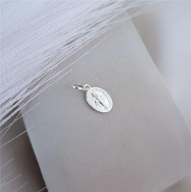 PINGENTE PRATA 925 MINI MEDALHA NOSSA SENHORA DAS GRAÇAS OVAL